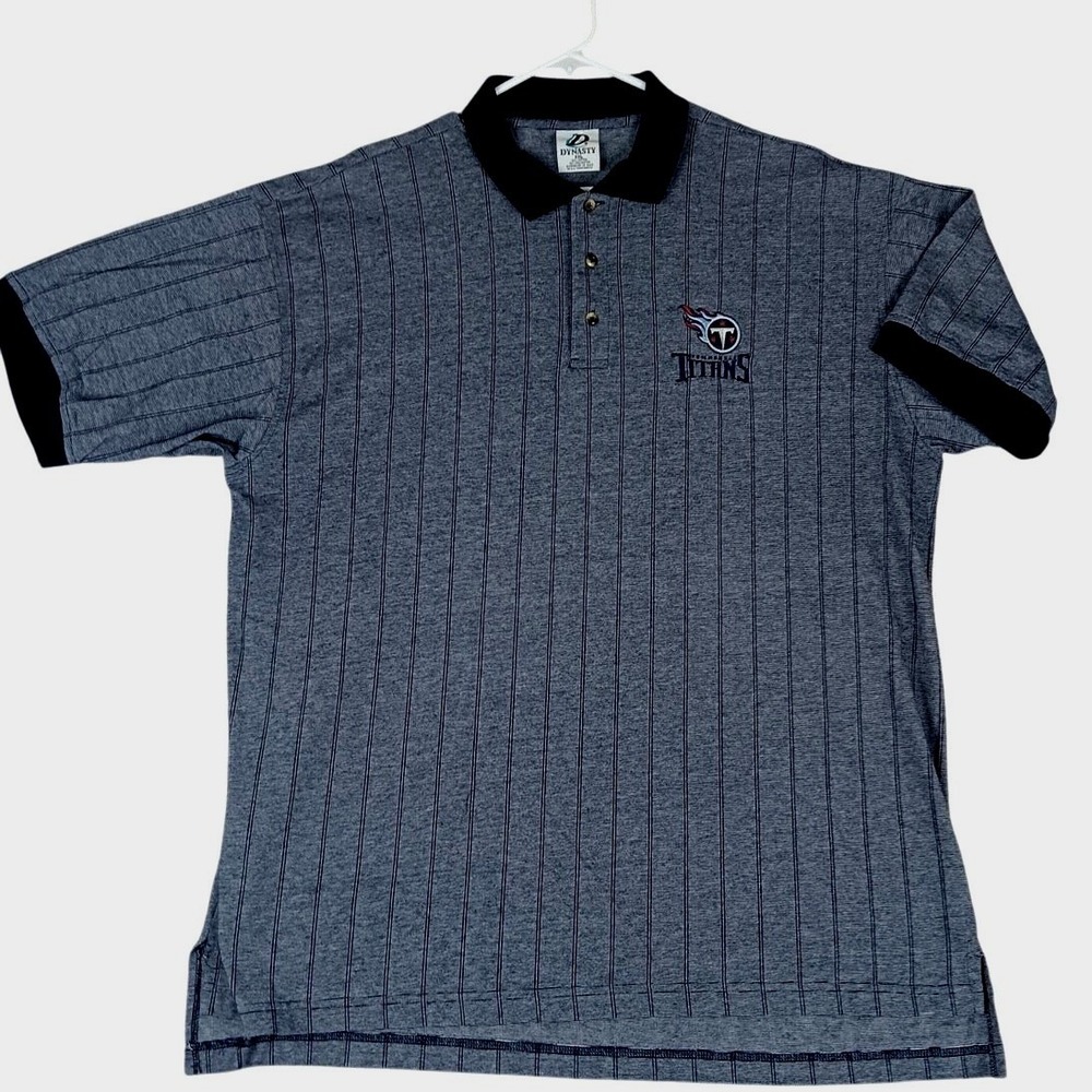 Dynasty Polo Shirt‎ Mens XXL Blue Tennessee Titans Striped NFL Football Fan Gear